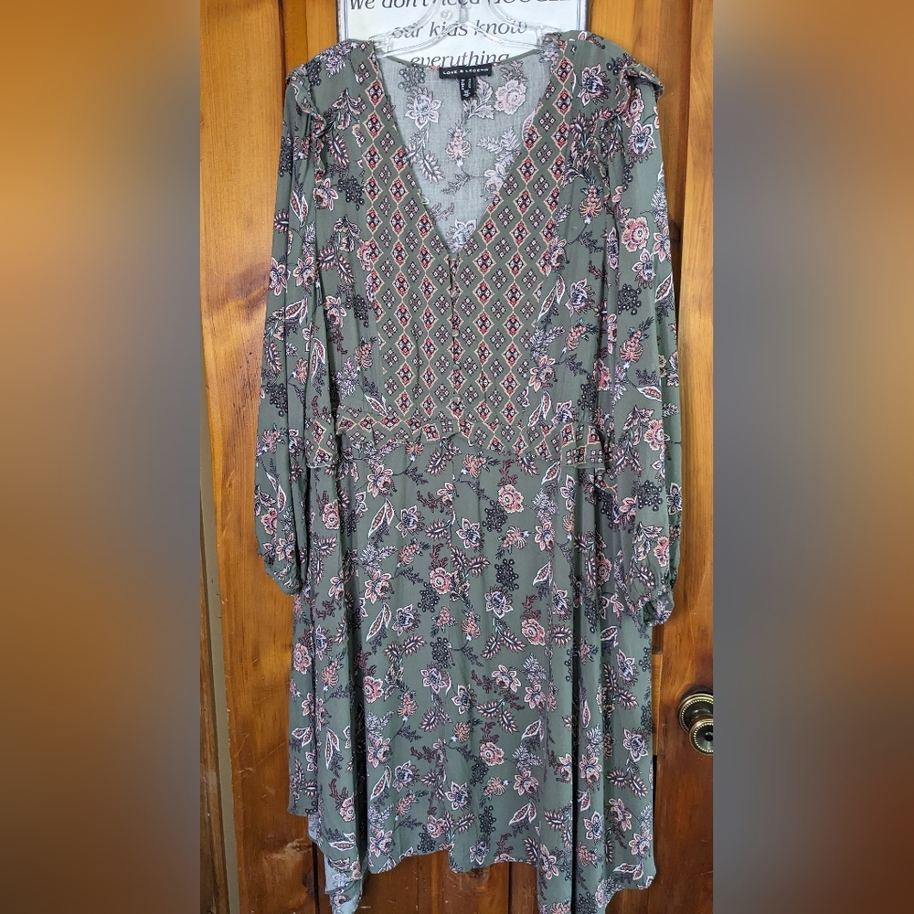 LOVE & LEGEND* by Addition Elle boho dress v neck handkerchief hem button front